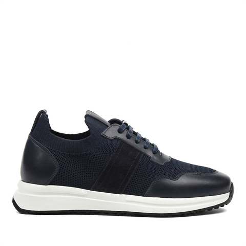 Erkek Lacivert Bağcıklı Deri Sneaker