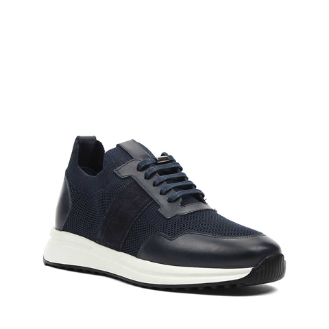 Erkek Lacivert Bağcıklı Deri Sneaker