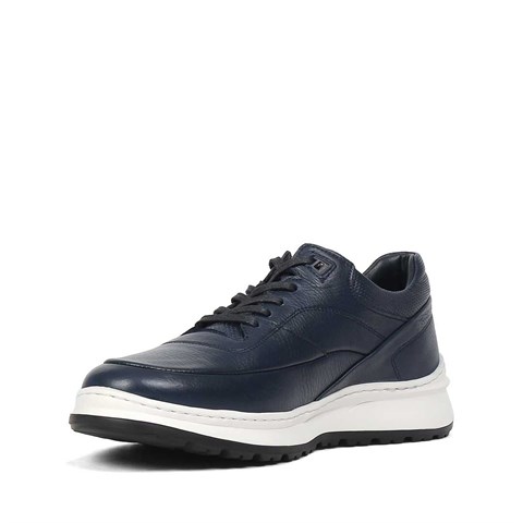 Erkek Lacivert Bağcıklı Kalın Tabanlı Deri Sneaker
