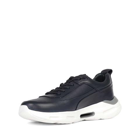 Erkek Lacivert Bağcıklı Kalın Tabanlı Deri Sneaker