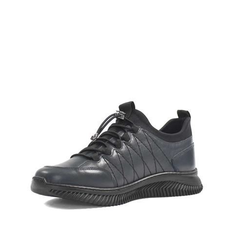 Erkek Lacivert Bağcıklı Kalın Tabanlı Deri Sneaker