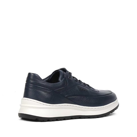 Erkek Lacivert Bağcıklı Kalın Tabanlı Deri Sneaker