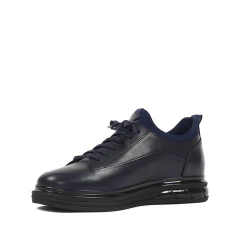 Erkek Lacivert Bağcıklı Kalın Tabanlı Deri Sneaker