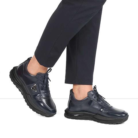 Erkek Lacivert Bağcıklı Kalın Tabanlı Deri Sneaker