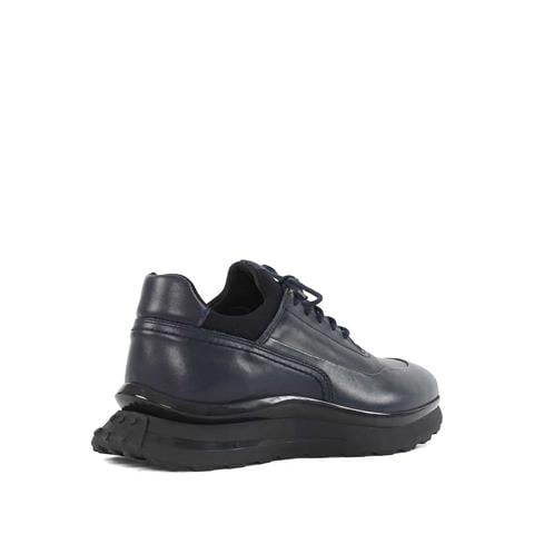 Erkek Lacivert Bağcıklı Kalın Tabanlı Deri Sneaker