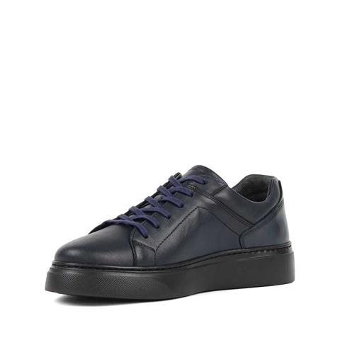 Erkek Lacivert Bağcıklı Kalın Tabanlı Deri Sneaker