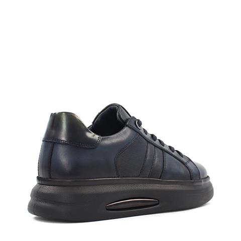 Erkek Lacivert Bağcıklı Kalın Tabanlı Deri Sneaker