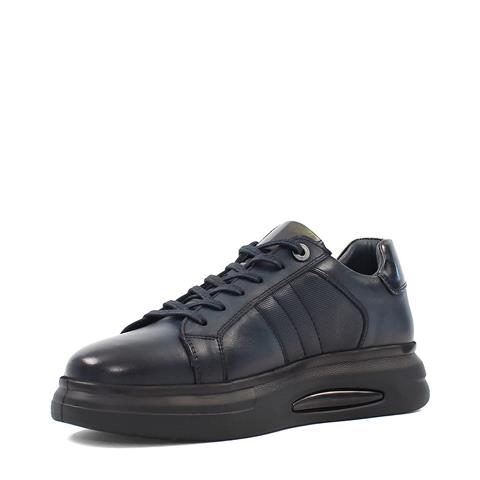 Erkek Lacivert Bağcıklı Kalın Tabanlı Deri Sneaker
