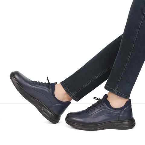 Erkek Lacivert Bağcıklı Kalın Tabanlı Deri Ayakkabı