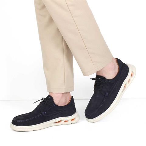 Erkek Lacivert Bağcıklı Kalın Tabanlı Nubuk Deri Sneaker
