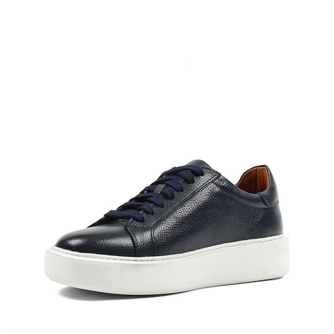 Erkek Lacivert Kalın Tabanlı Deri Sneaker