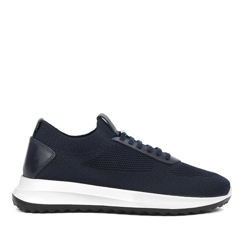 Erkek Lacivert Kalın Tabanlı Deri Sneaker