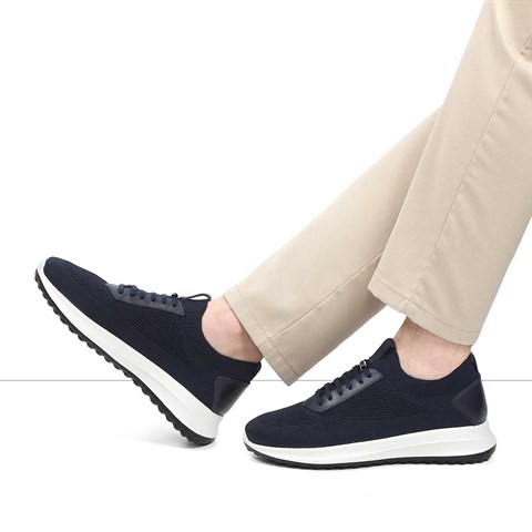 Erkek Lacivert Kalın Tabanlı Deri Sneaker