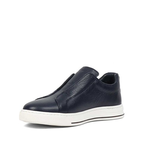 Erkek Lacivert Kalın Tabanlı Deri Sneaker