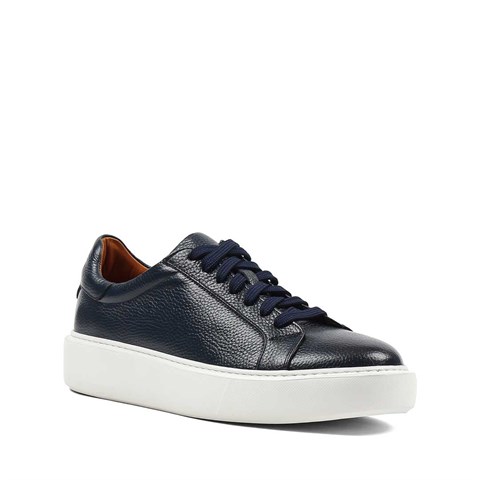 Erkek Lacivert Kalın Tabanlı Deri Sneaker