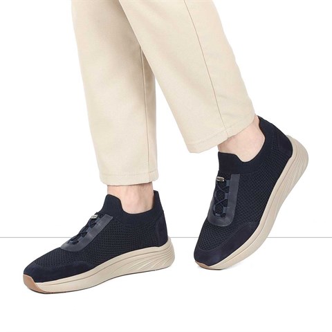 Erkek Lacivert Kalın Tabanlı Deri Sneaker