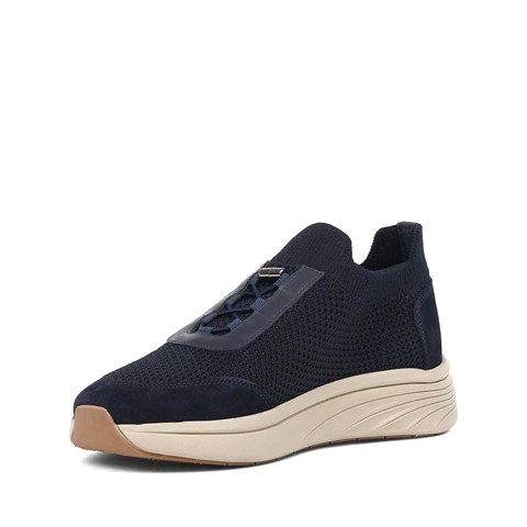 Erkek Lacivert Kalın Tabanlı Deri Sneaker