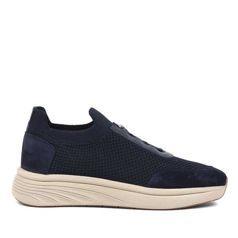 Erkek Lacivert Kalın Tabanlı Deri Sneaker