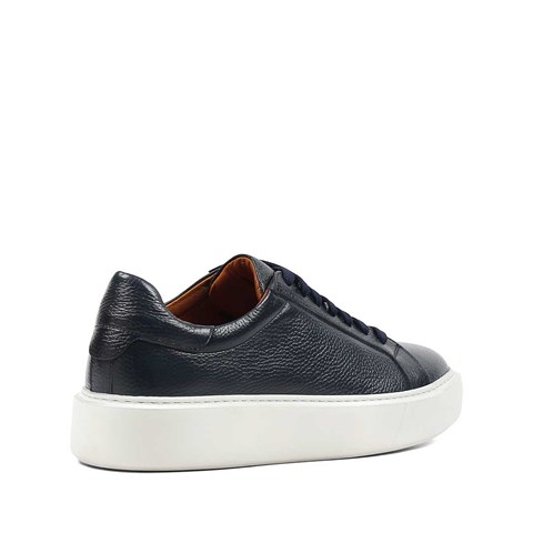 Erkek Lacivert Kalın Tabanlı Deri Sneaker