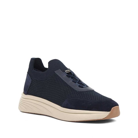 Erkek Lacivert Kalın Tabanlı Deri Sneaker