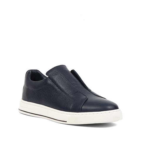 Erkek Lacivert Kalın Tabanlı Deri Sneaker