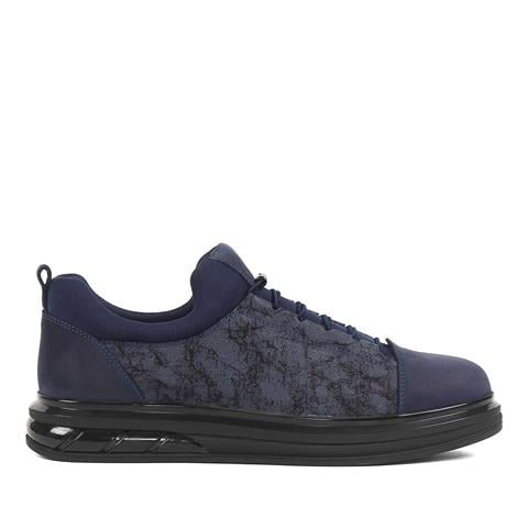 Erkek Lacivert Kalın Tabanlı Nubuk Deri Sneaker
