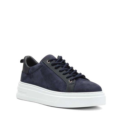 Erkek Lacivert Kalın Tabanlı Süet Deri Sneaker