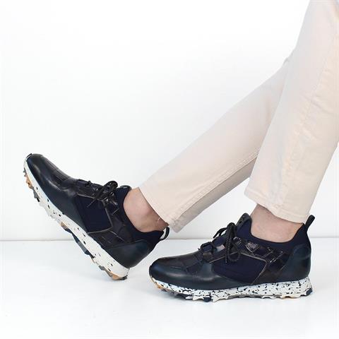 Erkek Lacivert Kroko Bağcıklı Kalın Tabanlı Deri Sneaker