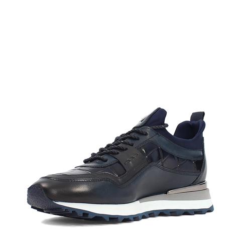Erkek Lacivert Kroko Bağcıklı Kalın Tabanlı Deri Sneaker