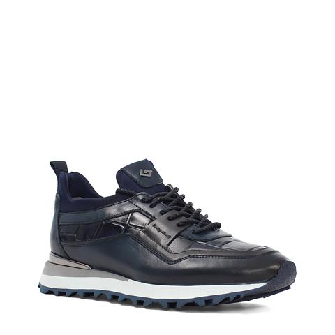 Erkek Lacivert Kroko Bağcıklı Kalın Tabanlı Deri Sneaker