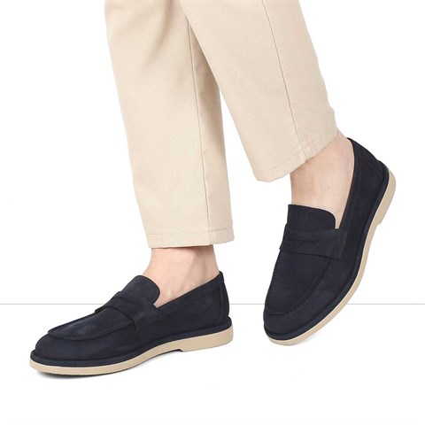 Erkek Lacivert Nubuk Deri Loafer