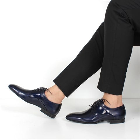 Erkek Lacivert Bağcıklı Rugan Deri Klasik Ayakkabı