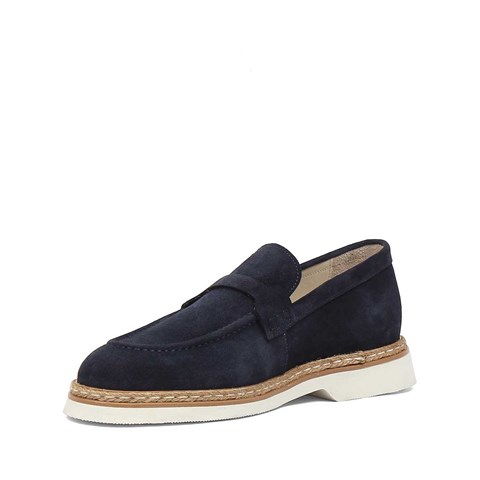 Erkek Lacivert Süet Deri Loafer