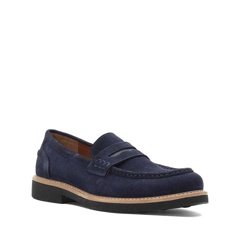 Erkek Lacivert Süet Deri Loafer