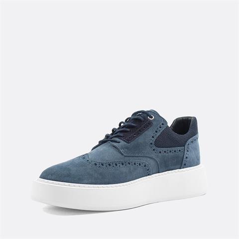 Erkek Mavi Bağcıklı Kalın Tabanlı Süet Deri Sneaker