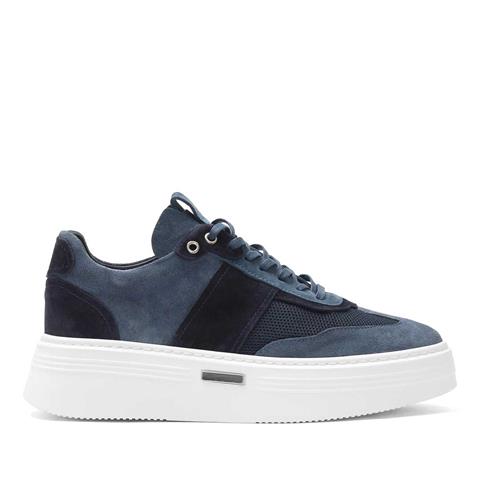 Erkek Mavi Bağcıklı Kalın Tabanlı Süet Deri Sneaker