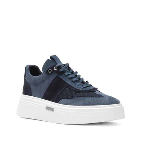 Erkek Mavi Bağcıklı Kalın Tabanlı Süet Deri Sneaker