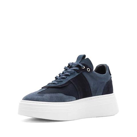 Erkek Mavi Bağcıklı Kalın Tabanlı Süet Deri Sneaker