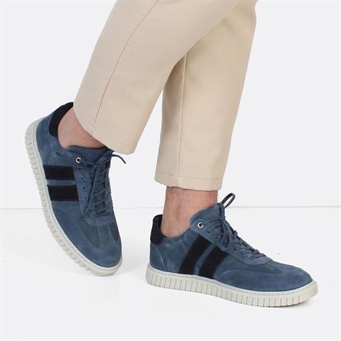 Erkek Mavi Bağcıklı Süet Deri Sneaker