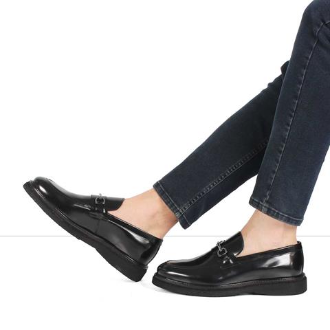 Erkek Siyah Açma Deri Loafer