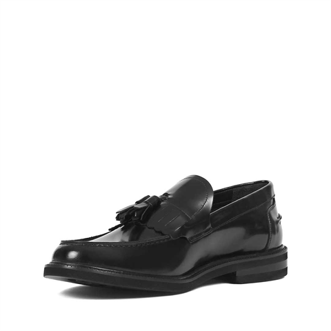 Erkek Siyah Açma Deri Loafer