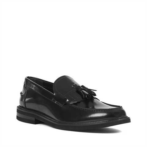 Erkek Siyah Açma Deri Loafer