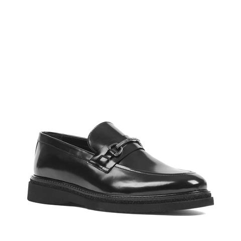 Erkek Siyah Açma Deri Loafer