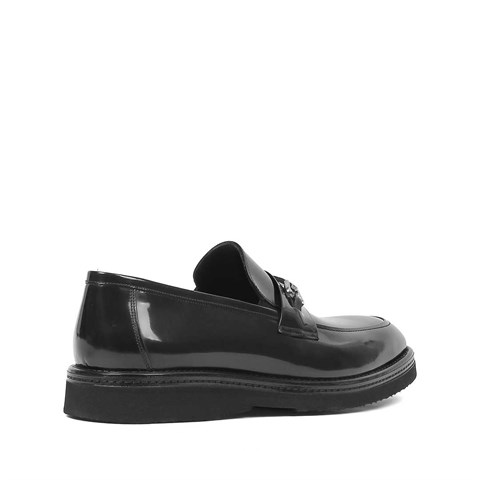 Erkek Siyah Açma Deri Loafer