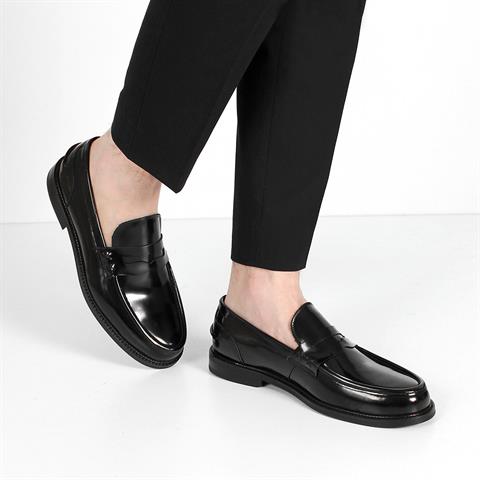 Erkek Siyah Açma Deri Loafer