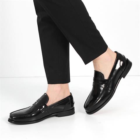 Erkek Siyah Açma Deri Loafer