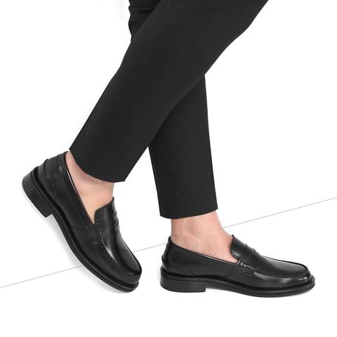 Erkek Siyah Açma Deri Loafer