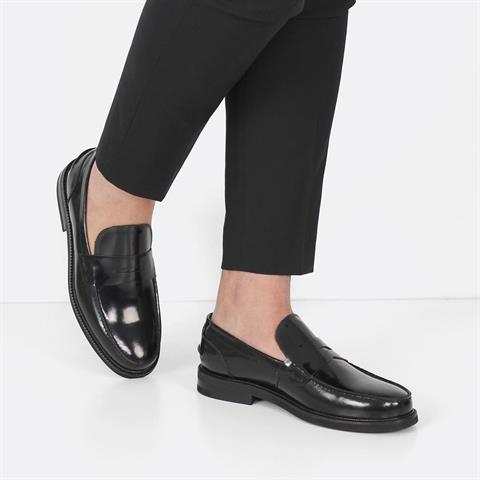 Erkek Siyah Açma Deri Loafer