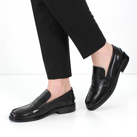 Erkek Siyah Açma Deri Loafer