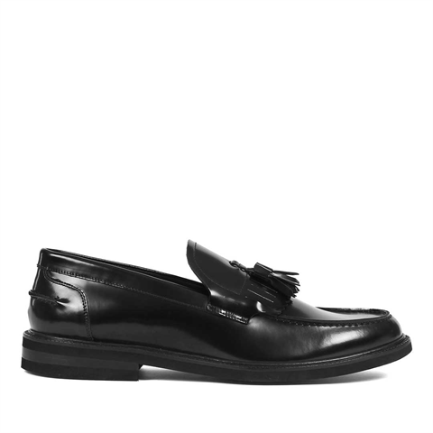 Erkek Siyah Açma Deri Loafer